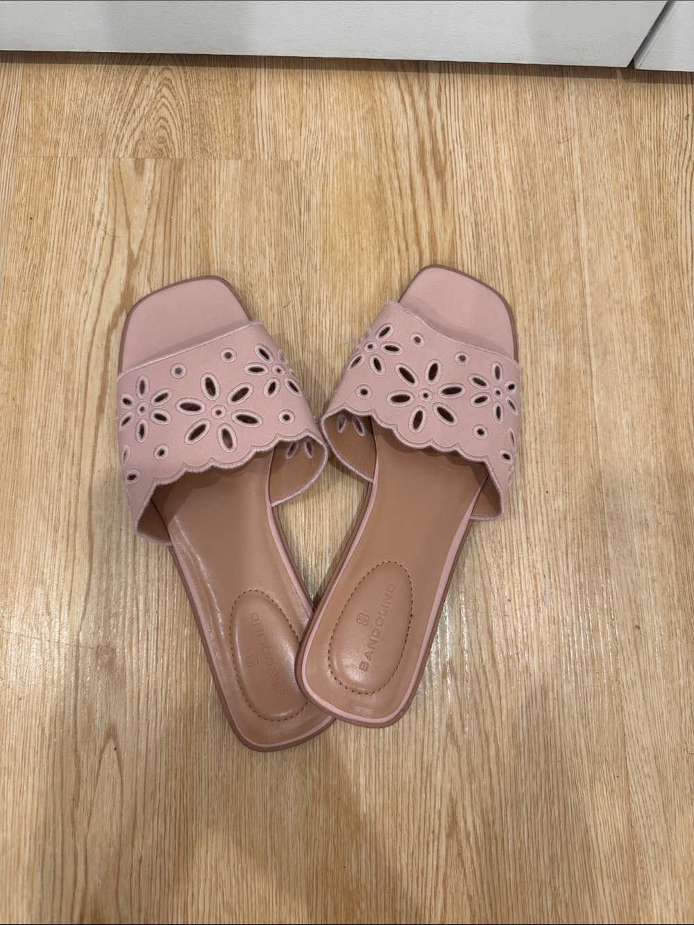 Bandolino Blush Pink Laser-Cut Slide sandals